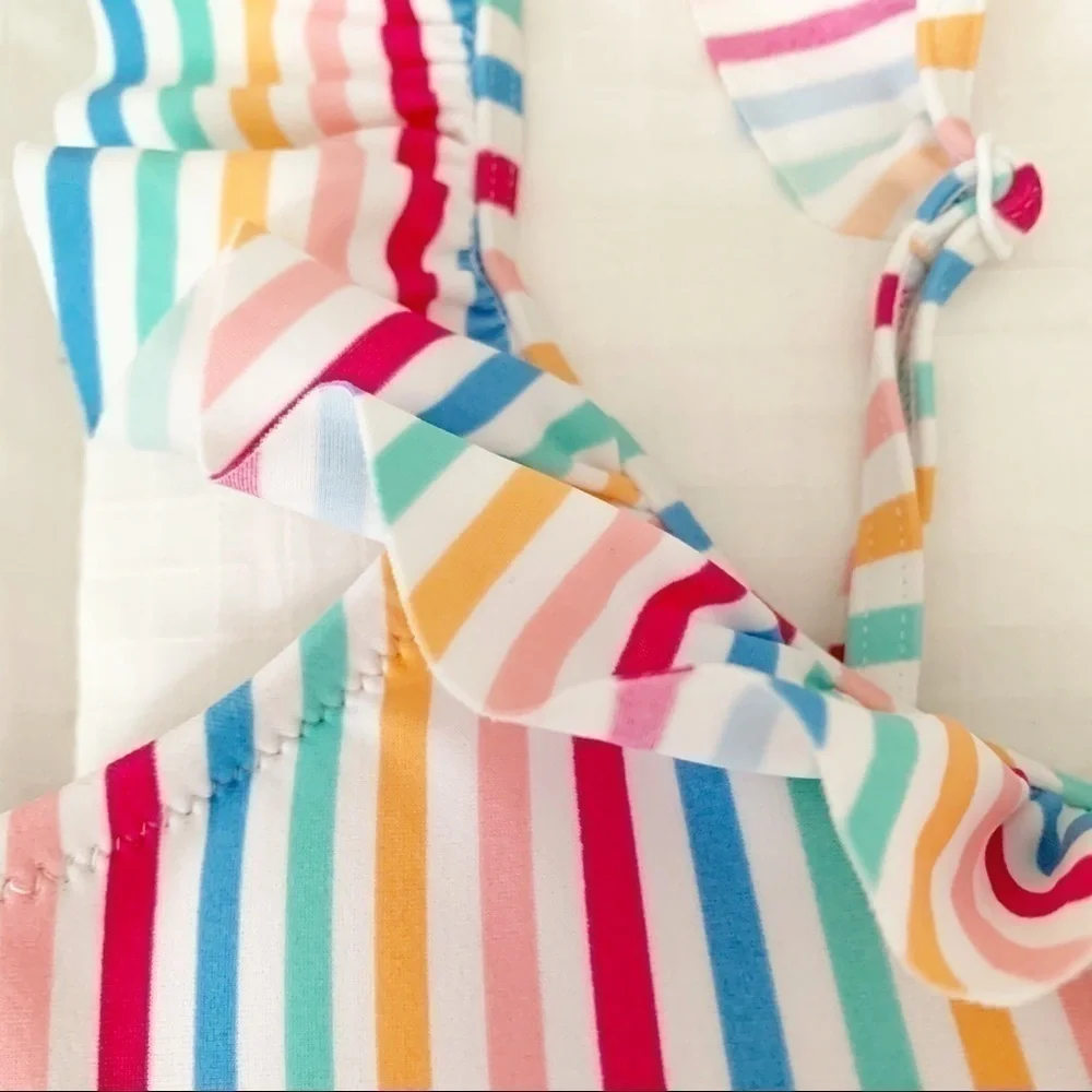 𝅺JCREW Factory Striped Ruffle Swimsuit Top NWTSizeM
